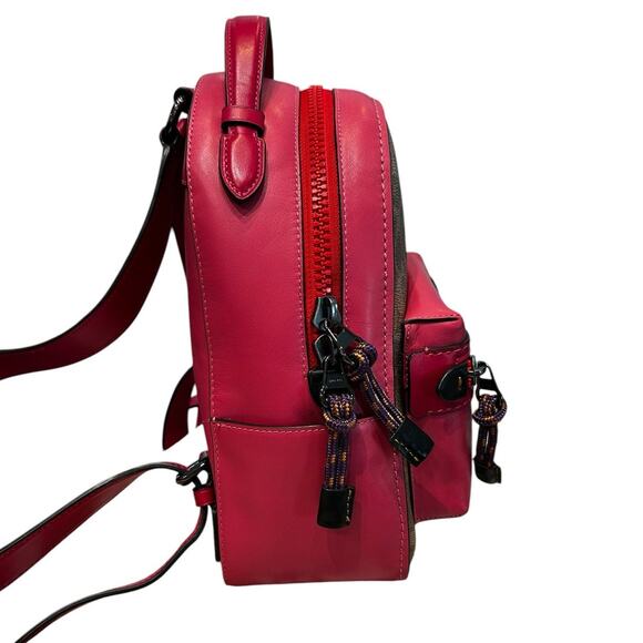 Coach Signature Canvas Patch Pink Red Tan Campus Top Handle Backpack 23 main image 4